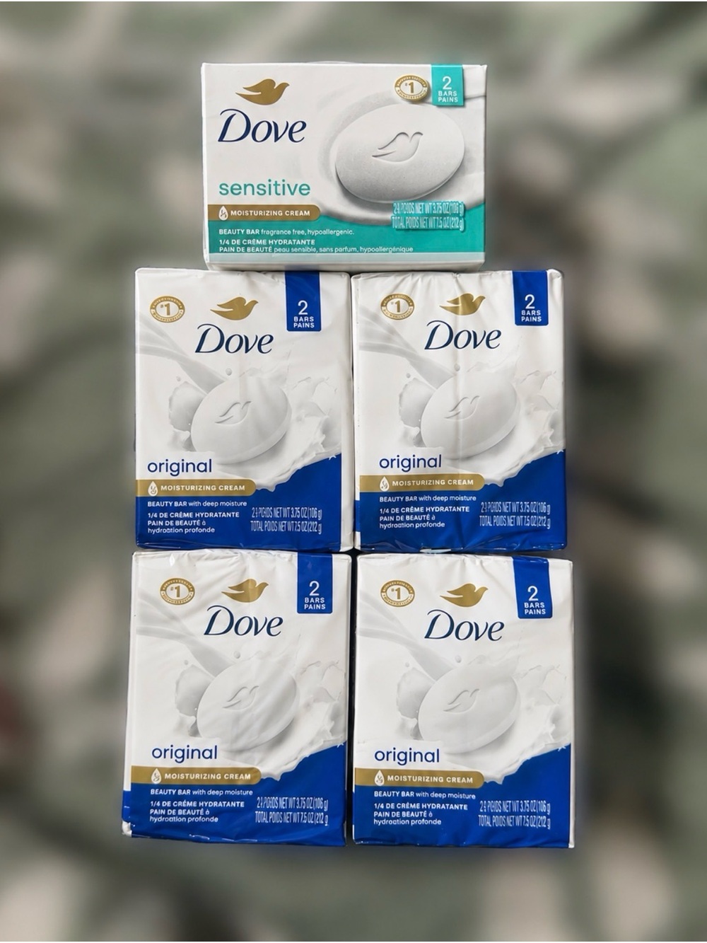 Dove Beauty Bar Soap 5-Pack Bundle – 10 Bars Total – Original & Sensitive